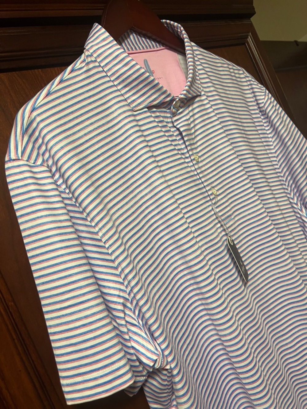 Brand New Johnnie-O Santa Monica Blue, Pink &white stripe Golf ⛳️ Tennis 🎾 Polo
